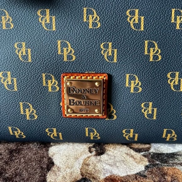 DONNEY & BOURKE Navy Blue Gretta Zip Closure Gold-Tone Hardware Satchel Bag NWT - Picture 3 of 15